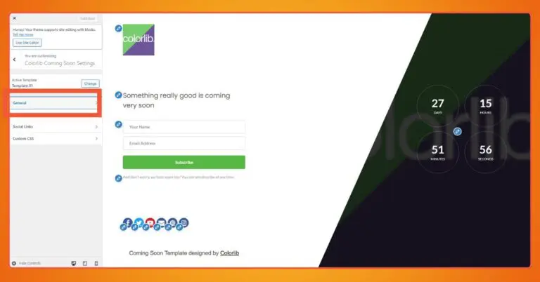 5+ Best WordPress Maintenance Plugins in 2025 17 The settings page for Coming Soon by Colorlib. It includes a live preview, so you don't have to switch pages to see changes.