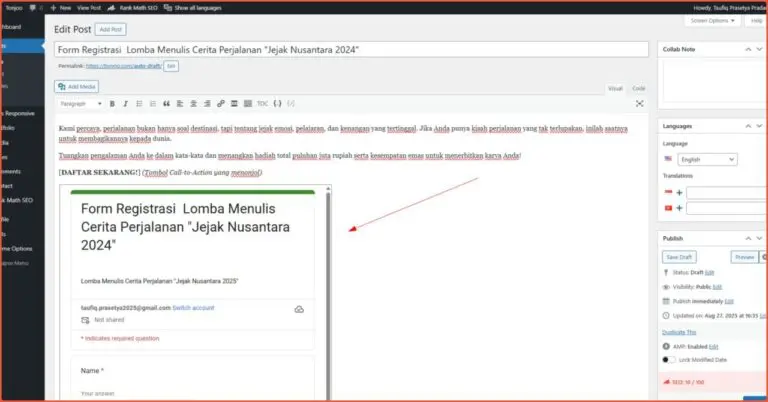 Embedding the Google Form in WordPress 2