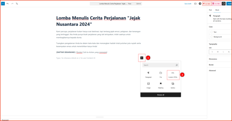 Embedding the Google Form in WordPress